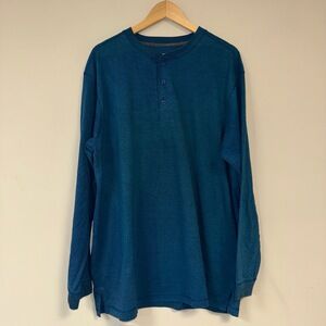 BlueGreen Shirt Mens XL Henley Long Sleeve Three Button Placket Classic Top